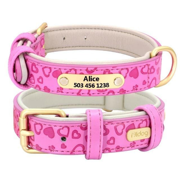 Load image into Gallery viewer, personalised pet collar with engraving pink with hearts
