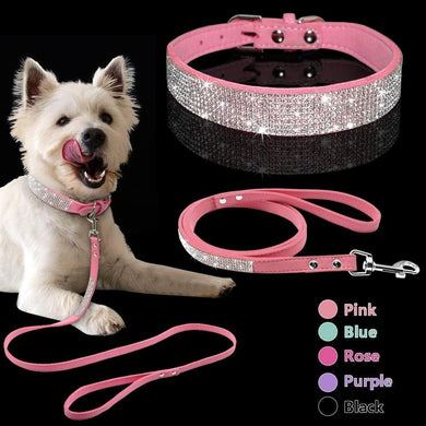 Rhinestone sparkly dog collar and leash set
