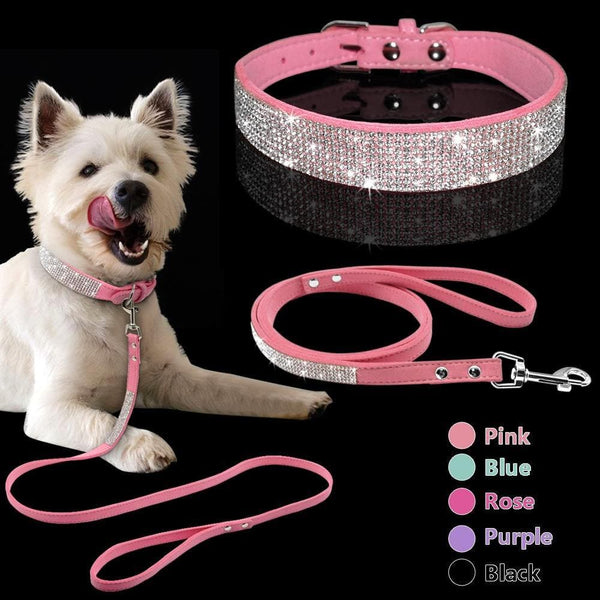 Load image into Gallery viewer, Rhinestone sparkly dog collar and leash set
