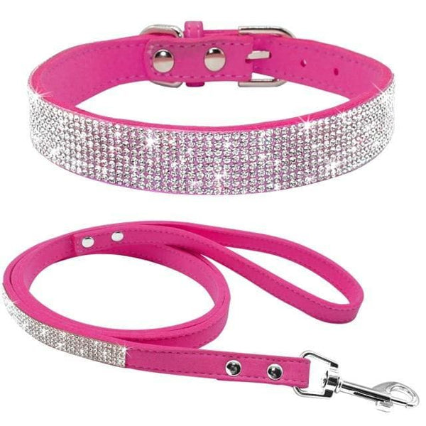 Load image into Gallery viewer, Rhinestone sparkly dog collar and leash set pink
