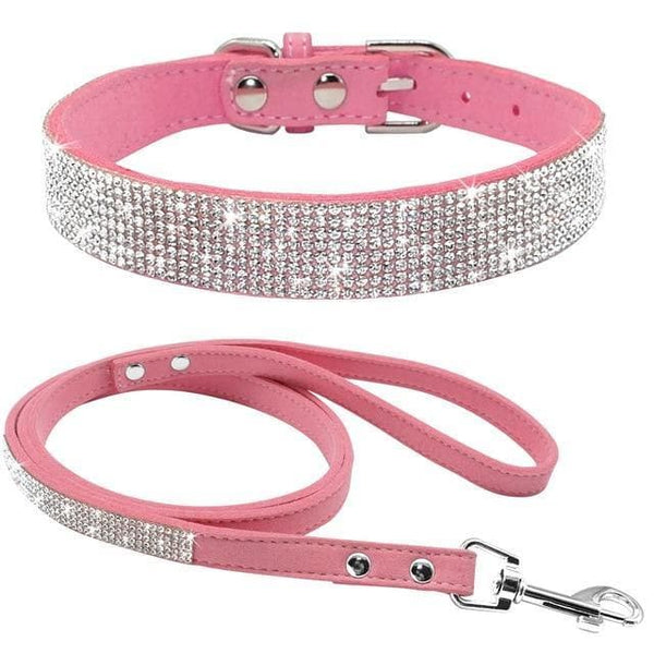 Load image into Gallery viewer, Rhinestone sparkly dog collar and leash set pink
