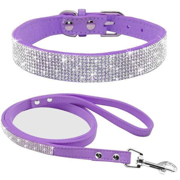 Load image into Gallery viewer, Rhinestone sparkly dog collar and leash set purple
