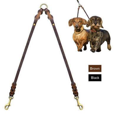 Leather double dog leash extender