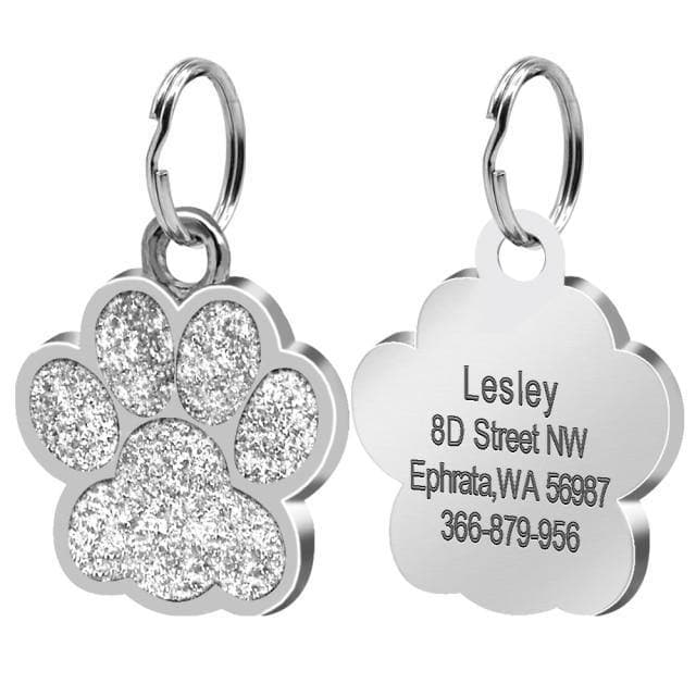 personalised pet tag glitter with pets name and phone number