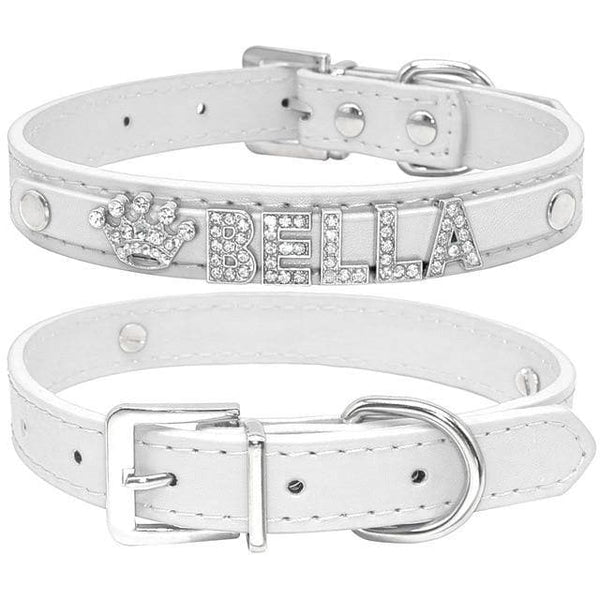 Load image into Gallery viewer, Bling rhinestone charm personalised collar white
