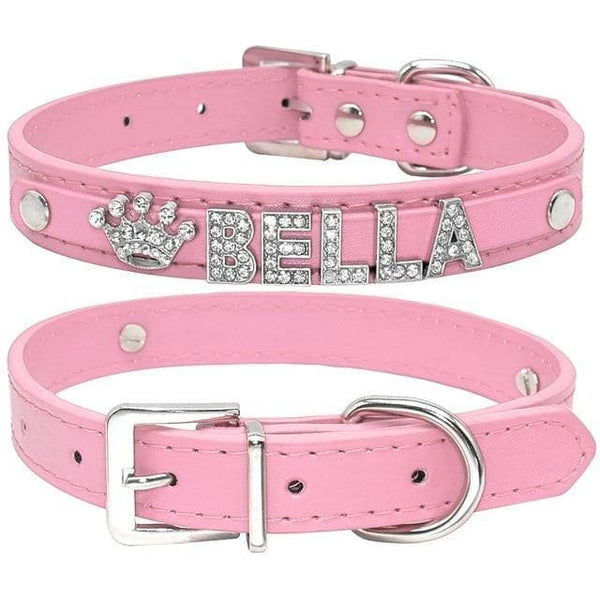Load image into Gallery viewer, Bling rhinestone charm personalised collar pink
