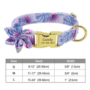 Personalised dog collar floral engraved name and phone number