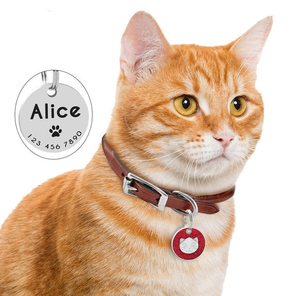 Load image into Gallery viewer, Glitter personalised cat tag with engraving  cat wearing
