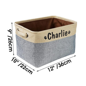 personalised pet toy storage box printed with name size