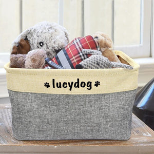 personalised pet toy storage box printed with name