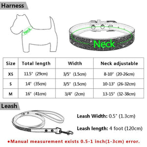 Rhinestone sparkly dog collar and leash set size guide