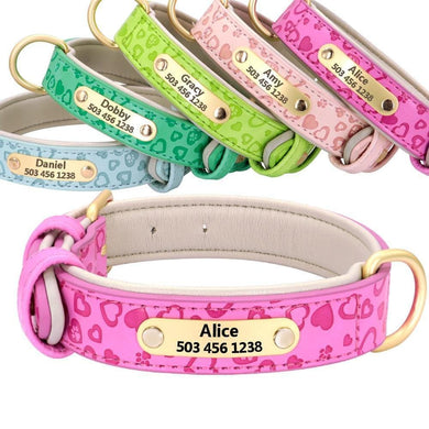 personalised pet collar with engraving with heart pattern