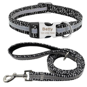 personalised dog collar with engraving and matching leash set