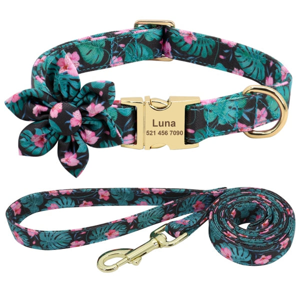 Load image into Gallery viewer, Floral Dream Flower - 2 Piece Set - Leash &amp; Personalised Collar
