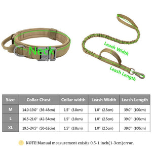 military style dog collar and leash size guide