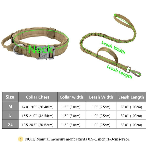 Load image into Gallery viewer, military style dog collar and leash size guide
