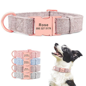 personalised dog collar and leash set with rose gold buckle