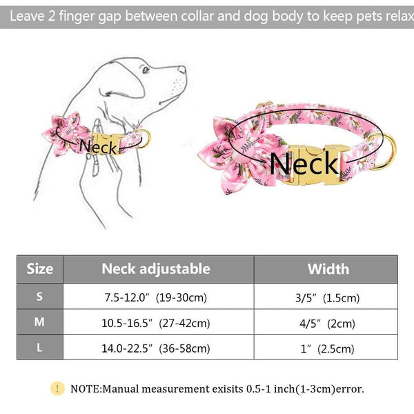 Load image into Gallery viewer, Personalised dog collar floral engraved name and phone number size guide
