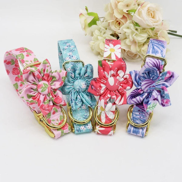 Load image into Gallery viewer, Personalised dog collar floral engraved name and phone number
