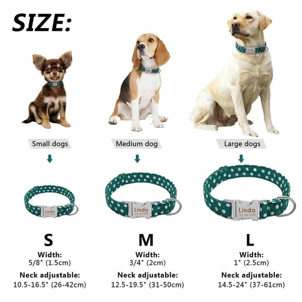 Load image into Gallery viewer, personalised pet collar with engraving with dots size guide
