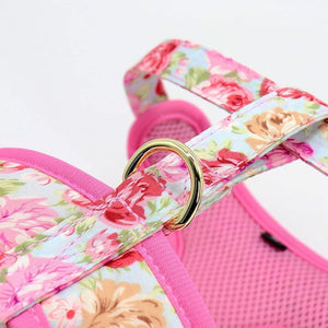floral dog harness and matching leash set