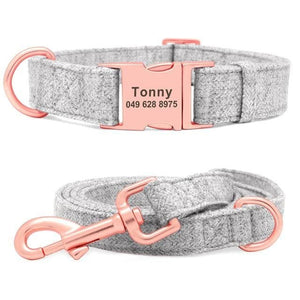 personalised dog collar and leash set with rose gold buckle