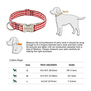 Personalised checkered dog collar size guide