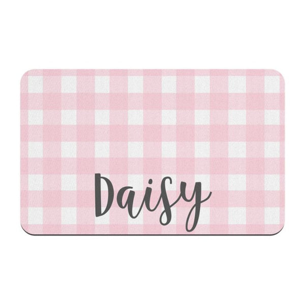 Load image into Gallery viewer, Pink Plaid Pet Food Mat - Personalised
