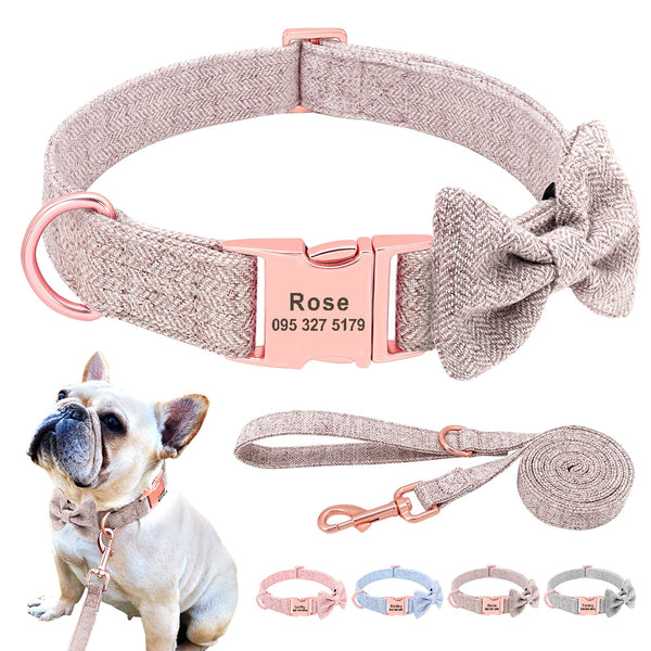 Load image into Gallery viewer, Houndstooth Bow Tie - 2 Piece Set - Leash &amp; Personalised Collar
