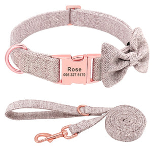 Houndstooth Bow Tie - 2 Piece Set - Leash & Personalised Collar