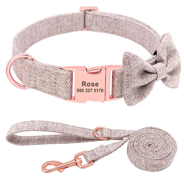 Load image into Gallery viewer, Houndstooth Bow Tie - 2 Piece Set - Leash &amp; Personalised Collar
