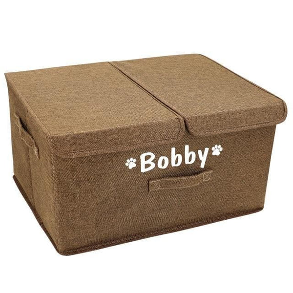 Load image into Gallery viewer, dual compartment personalised pet toy storage box with printed name
