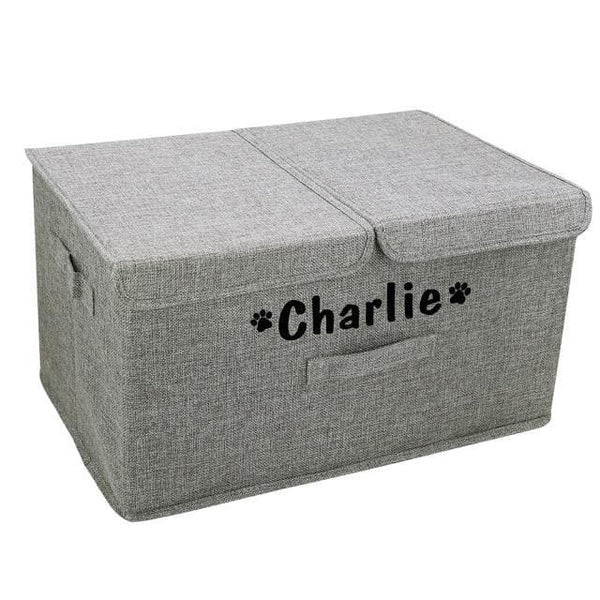 Load image into Gallery viewer, large dual compartment pet toy storage box personalised with name
