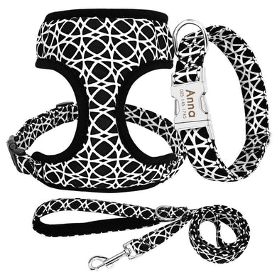 Pet harness set black and white