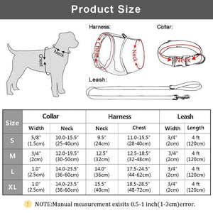 Size guide for pet harness set