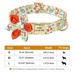 Personalised dog collar floral engraved name and phone number