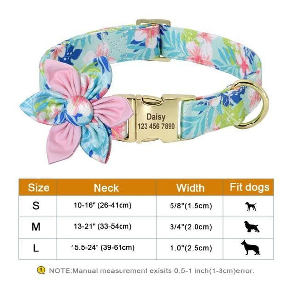 Load image into Gallery viewer, Personalised dog collar floral engraved name and phone number
