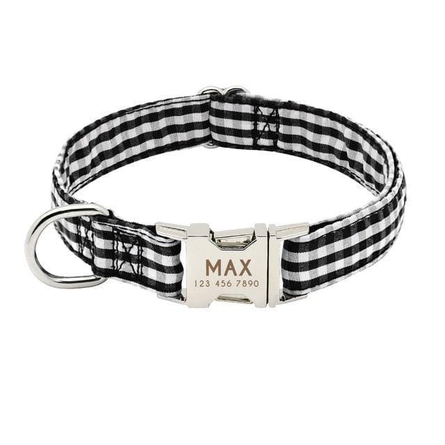 Personalised checkered dog collar black