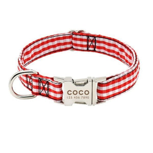 Personalised checkered dog collar red