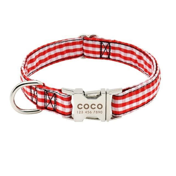 Load image into Gallery viewer, Personalised checkered dog collar red
