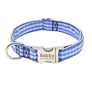 Personalised checkered dog collar blue