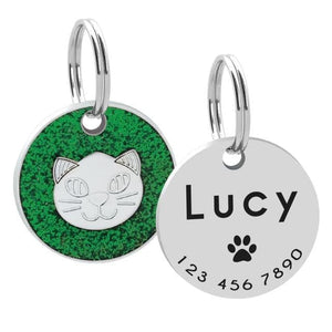 Glitter personalised cat tag with engraving