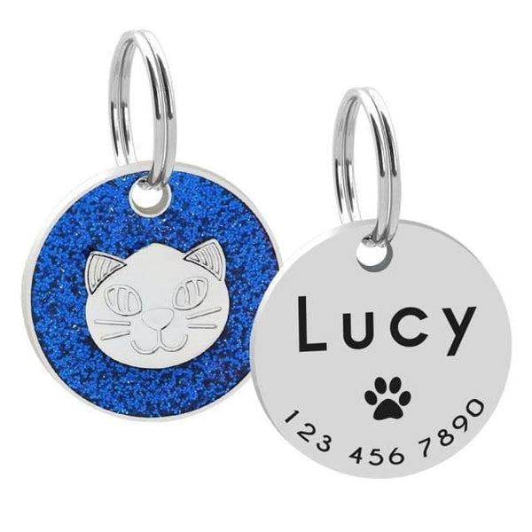 Load image into Gallery viewer, Glitter personalised cat tag with engraving
