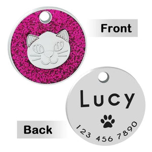 Glitter personalised cat tag with engraving