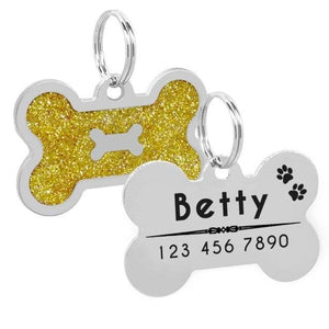 personalised pet tag glitter with pets name and phone number